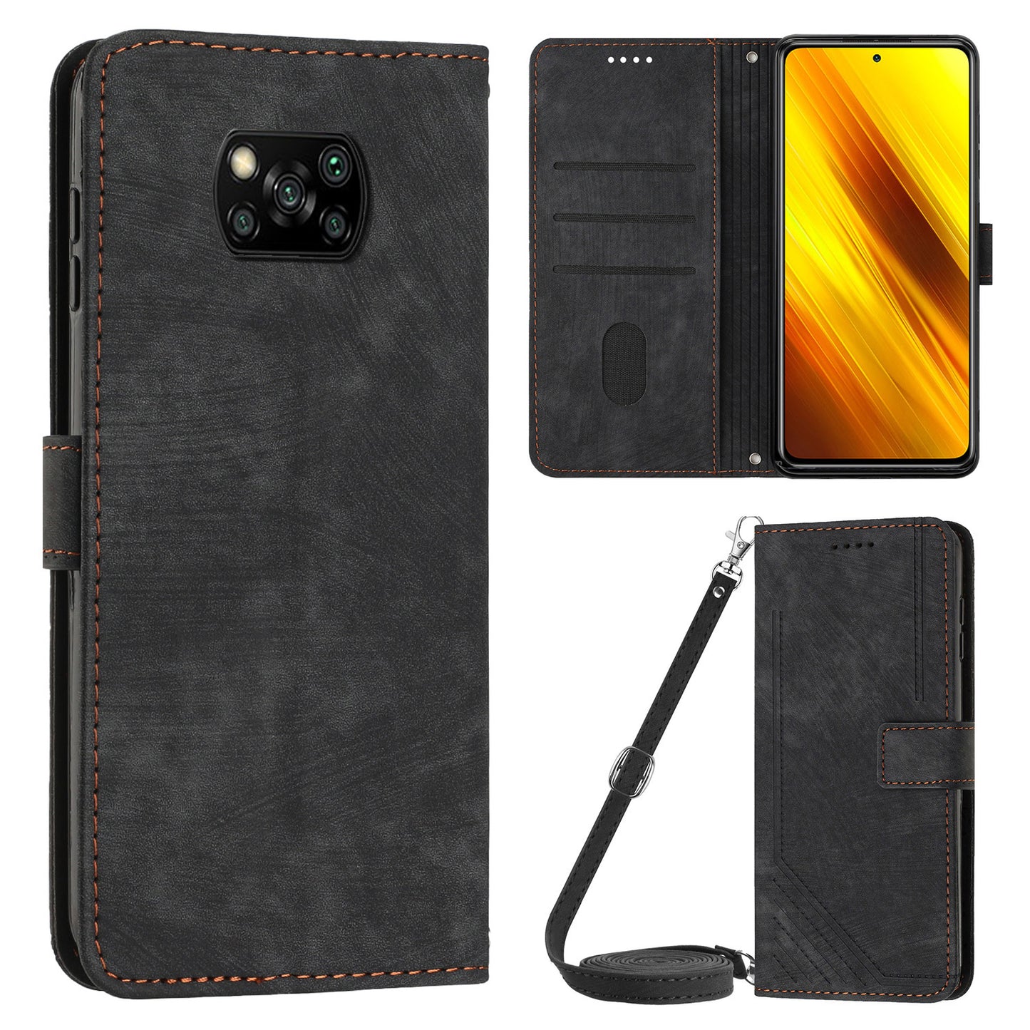 Wallet Phone Case for Xiaomi Poco X3 / X3 NFC / X3 Pro , PU Leather Lines Imprinted Flip Stand Phone Cover