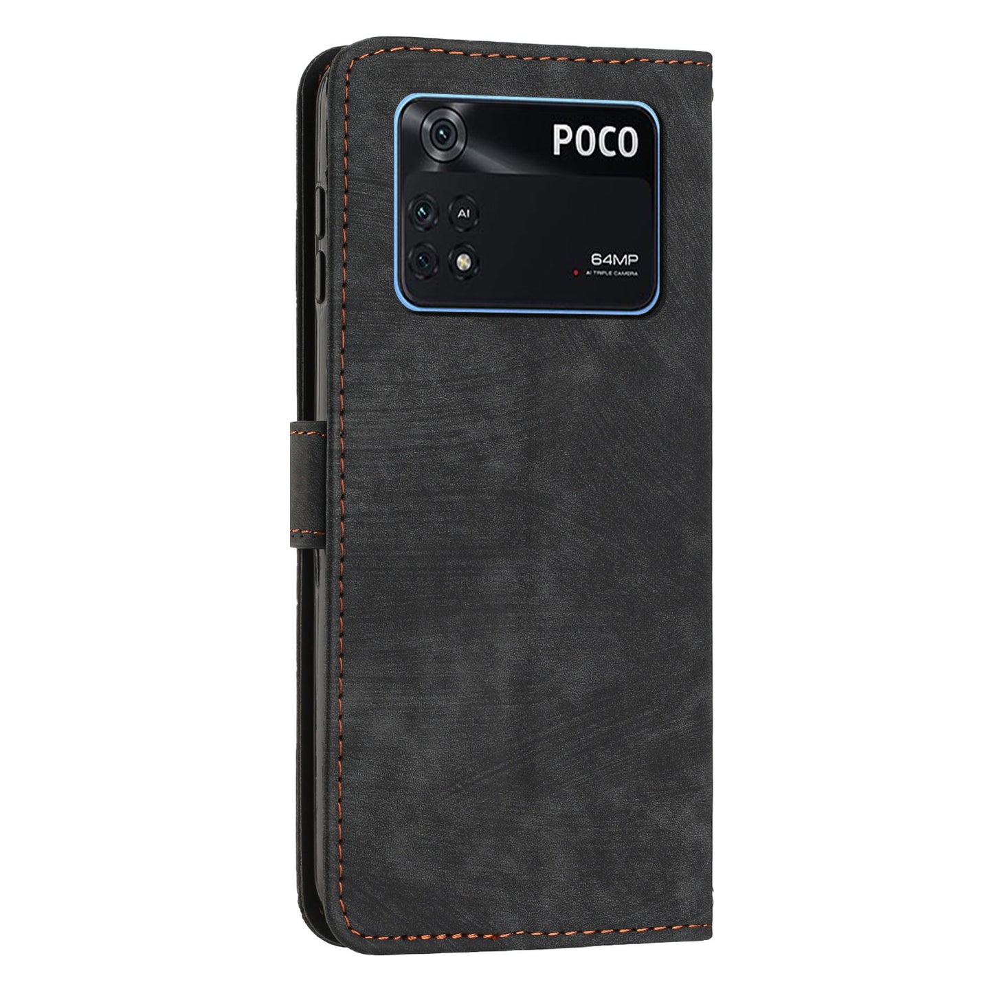 For Xiaomi Poco M4 Pro 4G Lines Imprinted Phone Case Skin-touch Leather Wallet Phone Cover with Stand