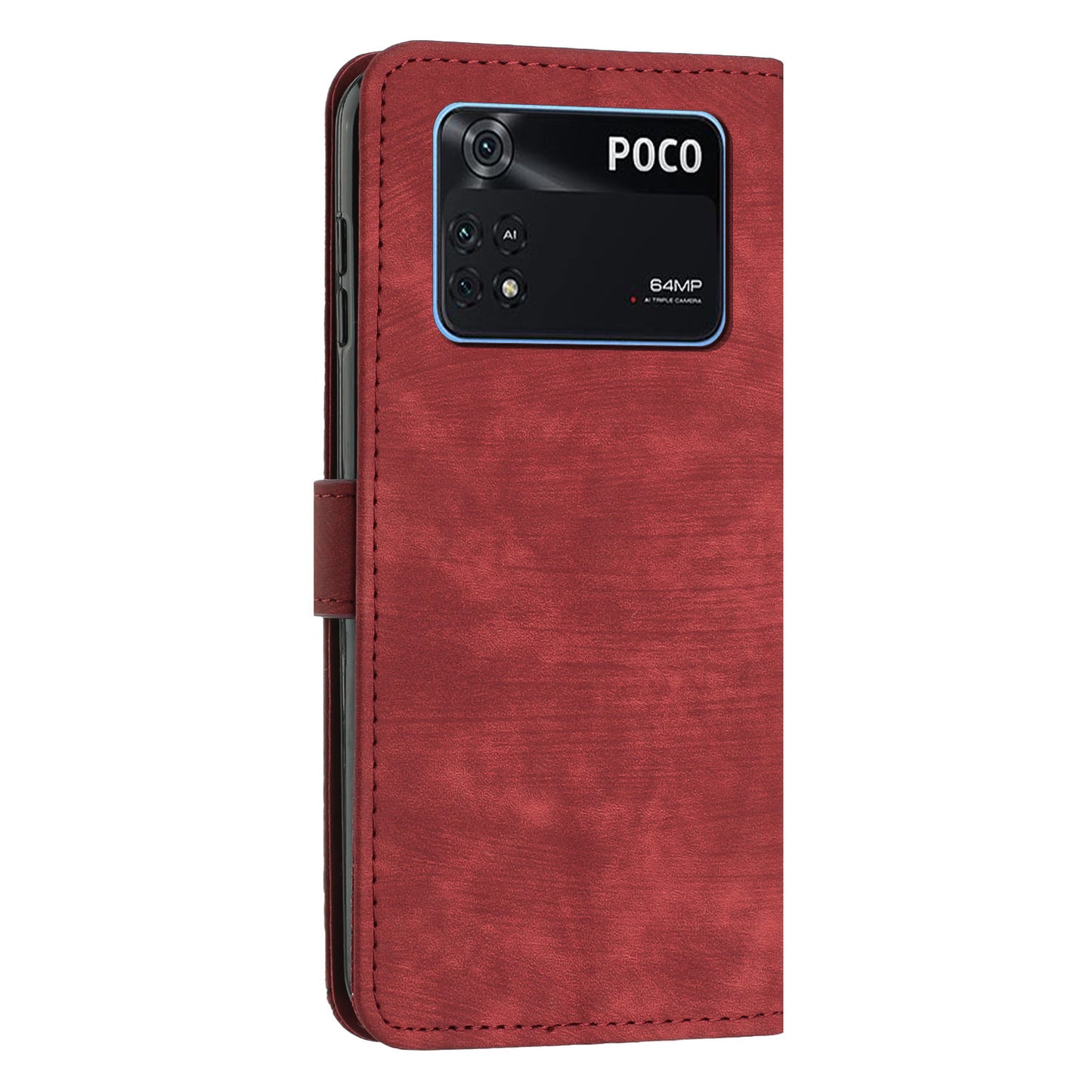 For Xiaomi Poco M4 Pro 4G Lines Imprinted Phone Case Skin-touch Leather Wallet Phone Cover with Stand
