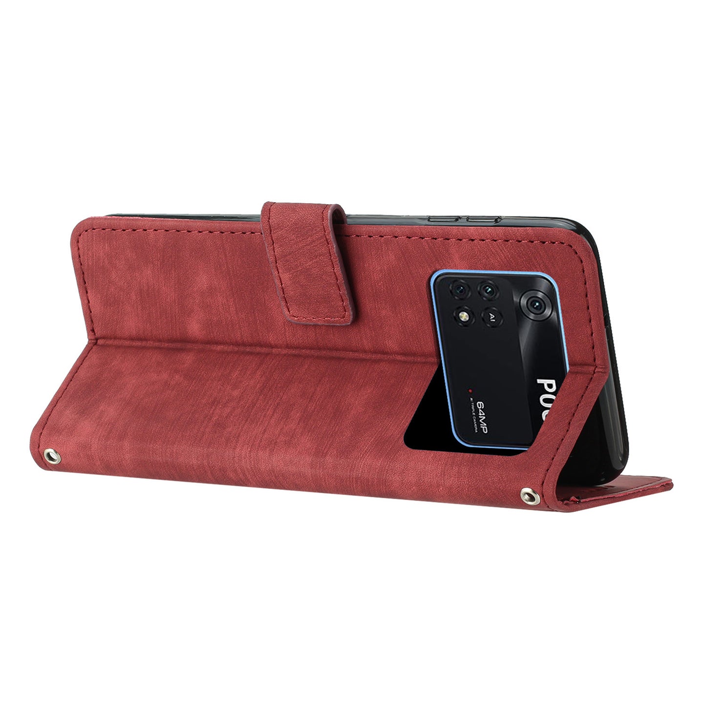 For Xiaomi Poco M4 Pro 4G Lines Imprinted Phone Case Skin-touch Leather Wallet Phone Cover with Stand