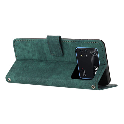 For Xiaomi Poco M4 Pro 4G Lines Imprinted Phone Case Skin-touch Leather Wallet Phone Cover with Stand