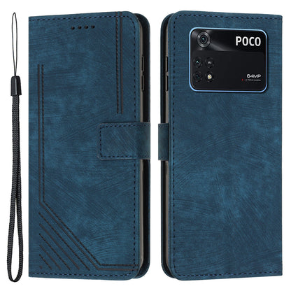 For Xiaomi Poco M4 Pro 4G Lines Imprinted Phone Case Skin-touch Leather Wallet Phone Cover with Stand