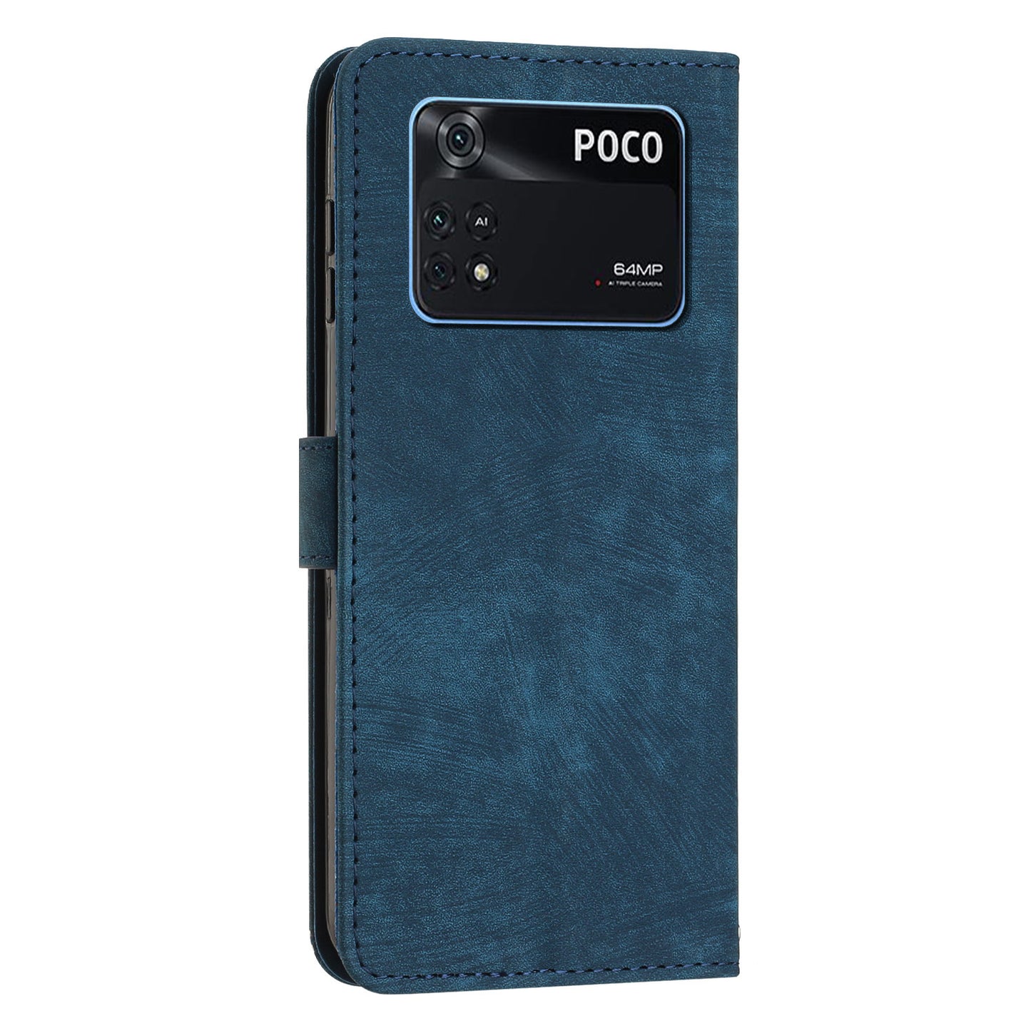 For Xiaomi Poco M4 Pro 4G Lines Imprinted Phone Case Skin-touch Leather Wallet Phone Cover with Stand