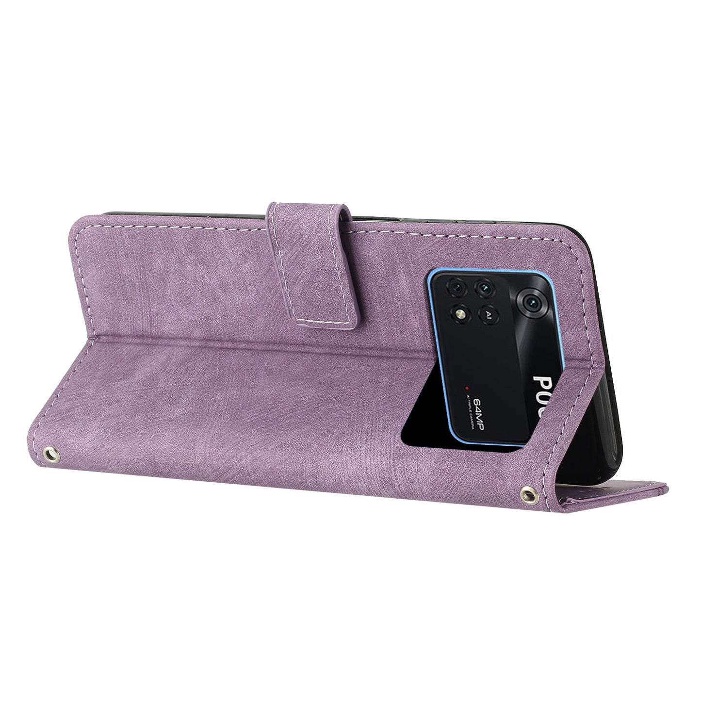 For Xiaomi Poco M4 Pro 4G Lines Imprinted Phone Case Skin-touch Leather Wallet Phone Cover with Stand