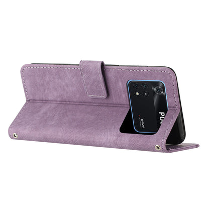 For Xiaomi Poco M4 Pro 4G Lines Imprinted Phone Case Skin-touch Leather Wallet Phone Cover with Stand