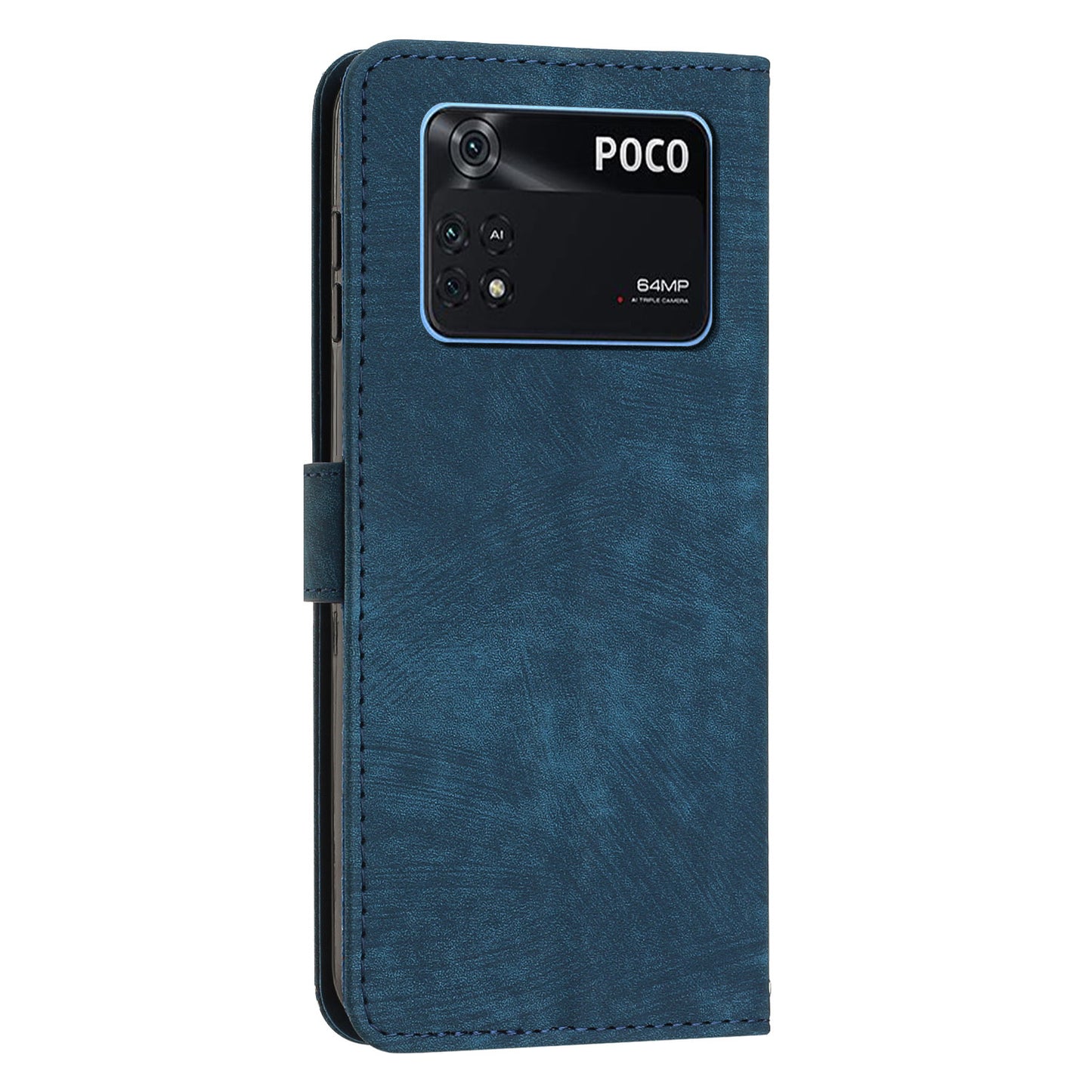 For Xiaomi Poco M4 Pro 4G PU Leather Stand Wallet Case Lines Imprinted Flip Shockproof Phone Cover