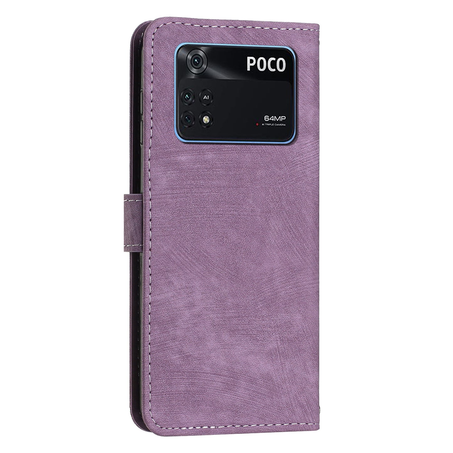 For Xiaomi Poco M4 Pro 4G PU Leather Stand Wallet Case Lines Imprinted Flip Shockproof Phone Cover
