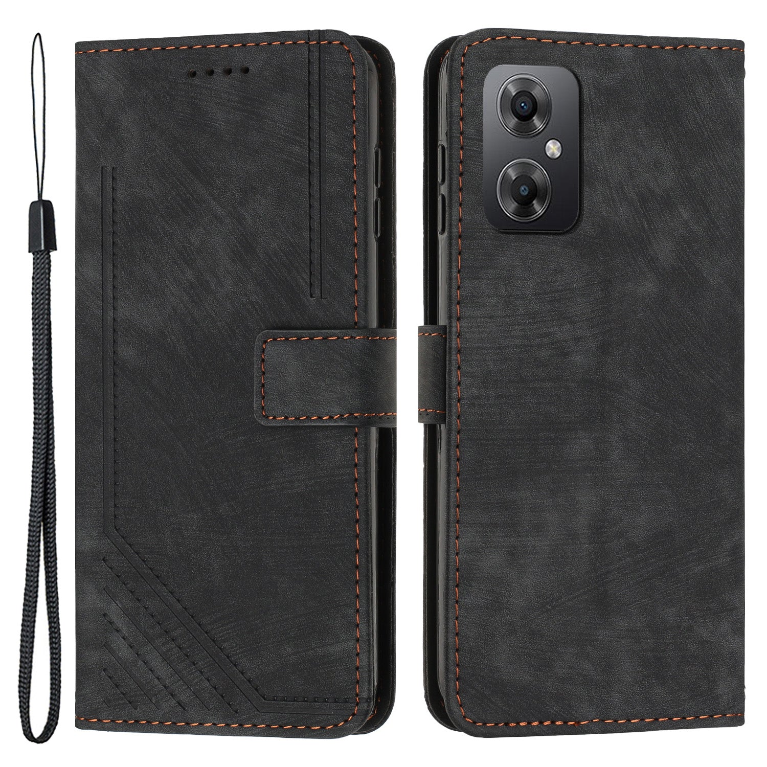 For Xiaomi Poco M4 5G / M5 4G Leather Wallet Anti-drop Cover Skin-touch Lines Imprinted Flip Stand Phone Case