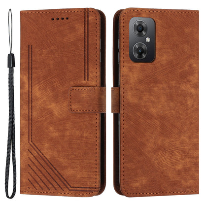 For Xiaomi Poco M4 5G / M5 4G Leather Wallet Anti-drop Cover Skin-touch Lines Imprinted Flip Stand Phone Case