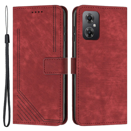 For Xiaomi Poco M4 5G / M5 4G Leather Wallet Anti-drop Cover Skin-touch Lines Imprinted Flip Stand Phone Case
