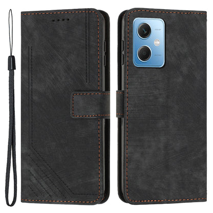 For Xiaomi Poco X5 5G / Redmi Note 12 5G (China) / (Global) / (India) Lines Imprinted Leather Wallet Cover Skin-touch Phone Case with Stand