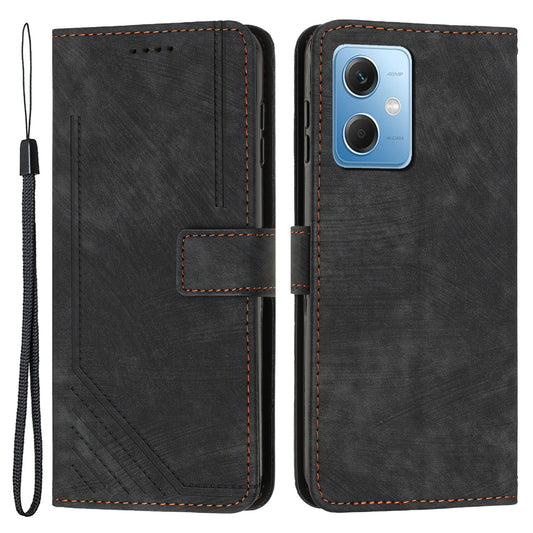 For Xiaomi Poco X5 5G / Redmi Note 12 5G (China) / (Global) / (India) Lines Imprinted Leather Wallet Cover Skin-touch Phone Case with Stand