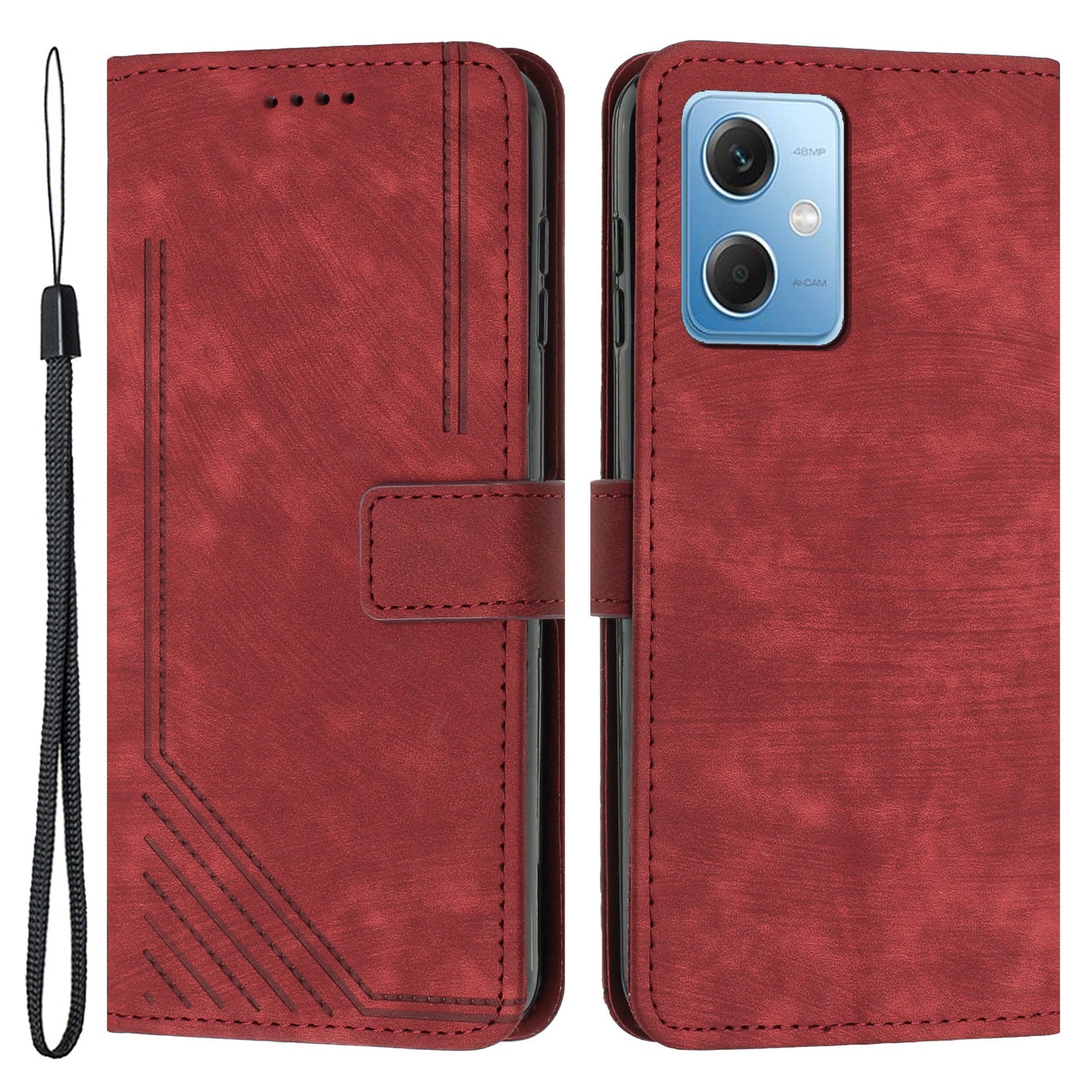 For Xiaomi Poco X5 5G / Redmi Note 12 5G (China) / (Global) / (India) Lines Imprinted Leather Wallet Cover Skin-touch Phone Case with Stand