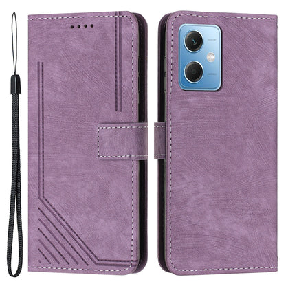 For Xiaomi Poco X5 5G / Redmi Note 12 5G (China) / (Global) / (India) Lines Imprinted Leather Wallet Cover Skin-touch Phone Case with Stand