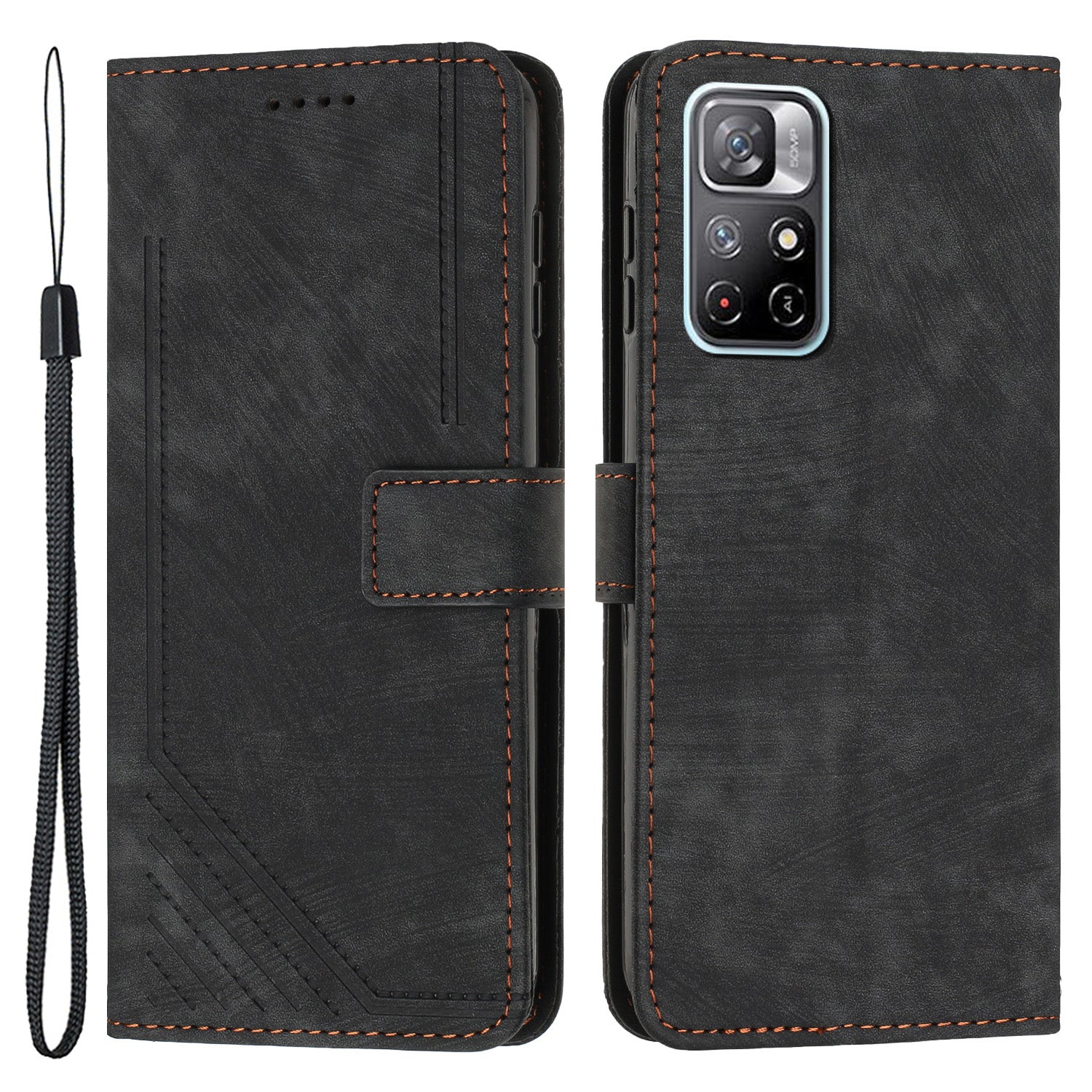 For Xiaomi Poco M4 Pro 5G / Redmi Note 11 5G (China) (MediaTek) / Note 11S 5G / Note 11T 5G Leather Wallet Stand Cover Lines Imprint Phone Case