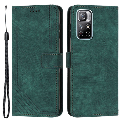 For Xiaomi Poco M4 Pro 5G / Redmi Note 11 5G (China) (MediaTek) / Note 11S 5G / Note 11T 5G Leather Wallet Stand Cover Lines Imprint Phone Case