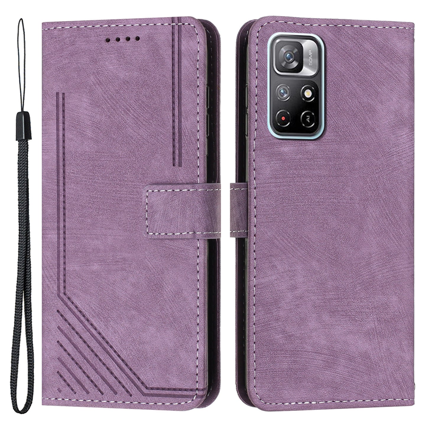 For Xiaomi Poco M4 Pro 5G / Redmi Note 11 5G (China) (MediaTek) / Note 11S 5G / Note 11T 5G Leather Wallet Stand Cover Lines Imprint Phone Case