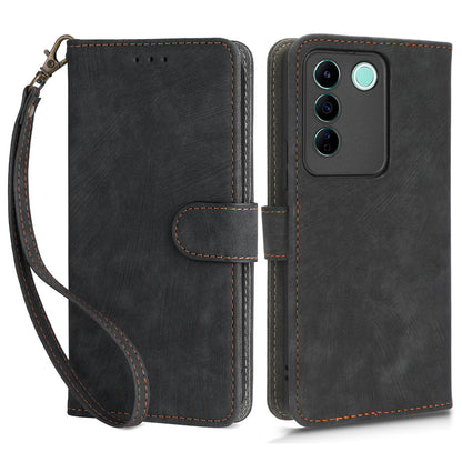 For vivo S16e 5G / V27e 4G PU Leather Phone Case Stand RFID Blocking Flip Wallet Cover with Strap