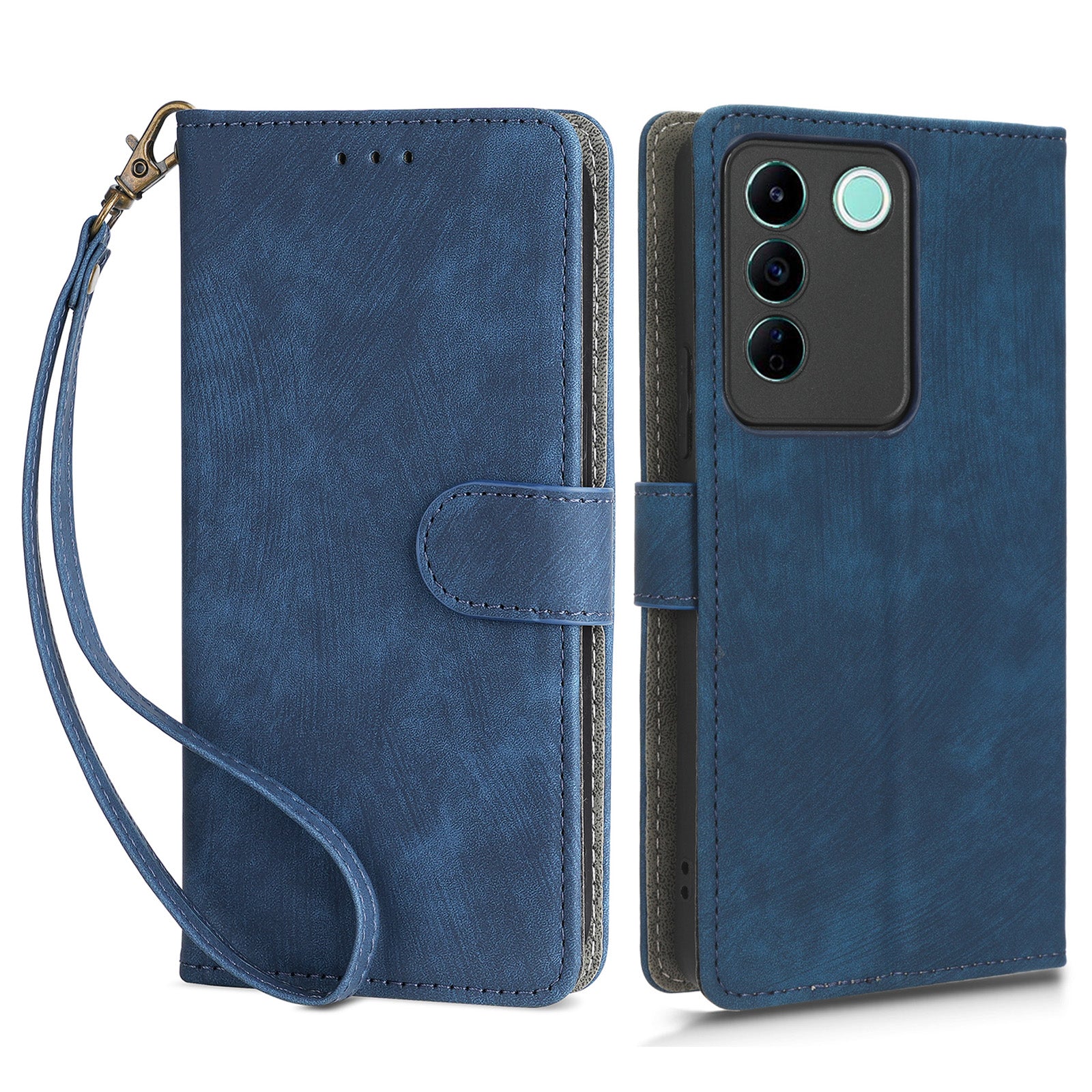 For vivo S16e 5G / V27e 4G PU Leather Phone Case Stand RFID Blocking Flip Wallet Cover with Strap