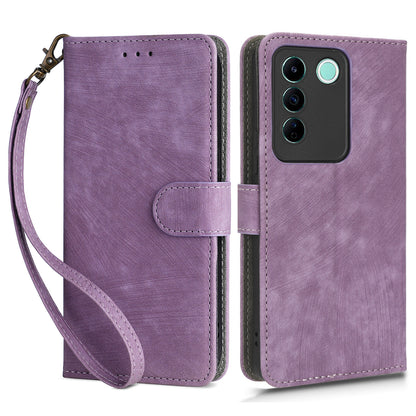 For vivo S16e 5G / V27e 4G PU Leather Phone Case Stand RFID Blocking Flip Wallet Cover with Strap