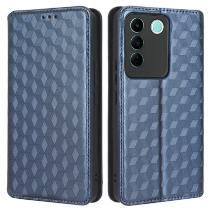 For vivo S16e 5G / V27e 4G PU Leather Phone Case Rhombus Pattern Imprinted Stand Wallet Flip Cover