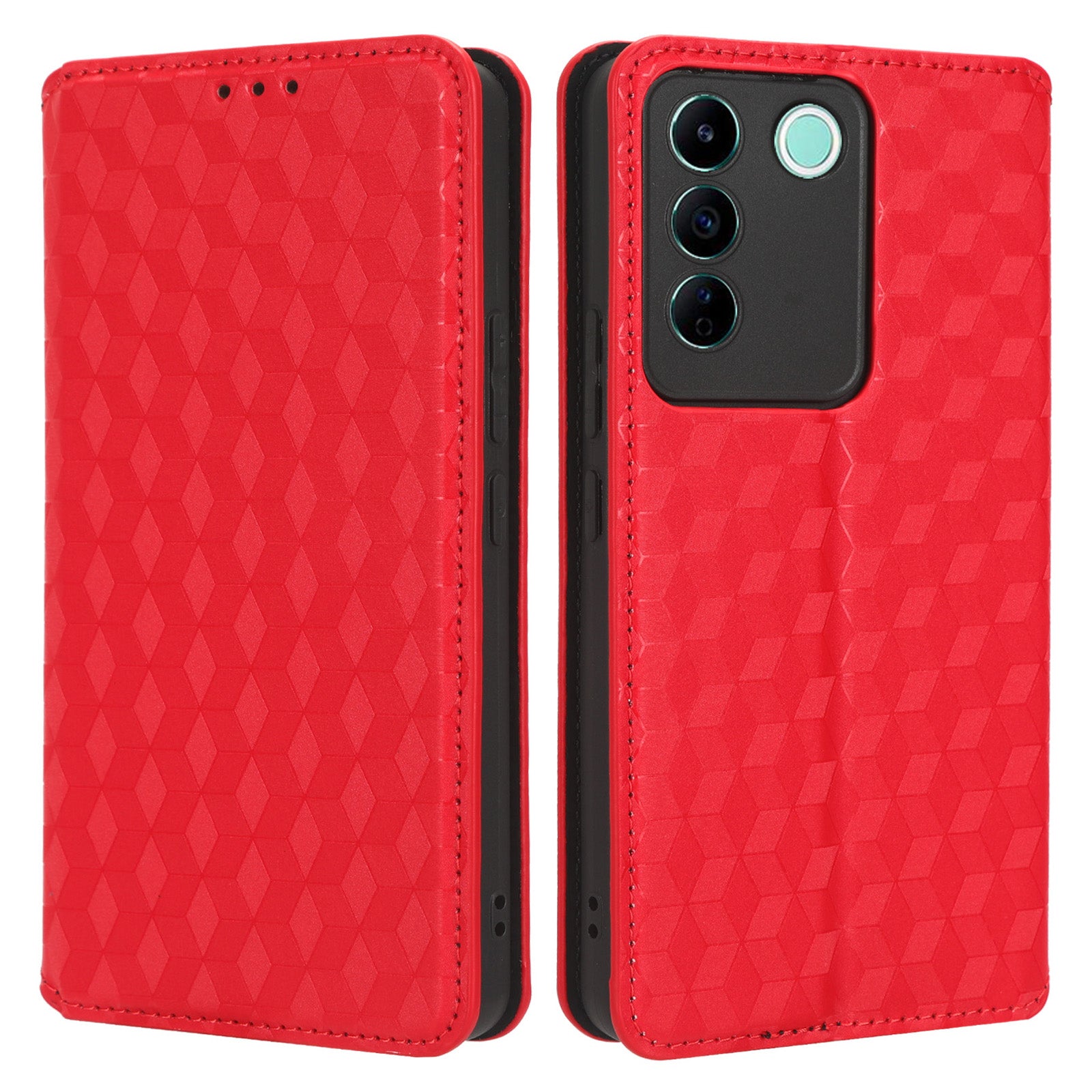 For vivo S16e 5G / V27e 4G PU Leather Phone Case Rhombus Pattern Imprinted Stand Wallet Flip Cover