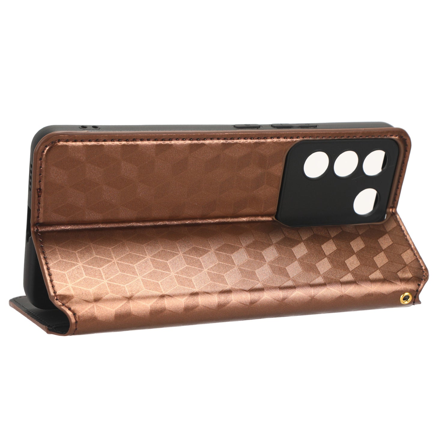 For vivo S16e 5G / V27e 4G PU Leather Phone Case Rhombus Pattern Imprinted Stand Wallet Flip Cover