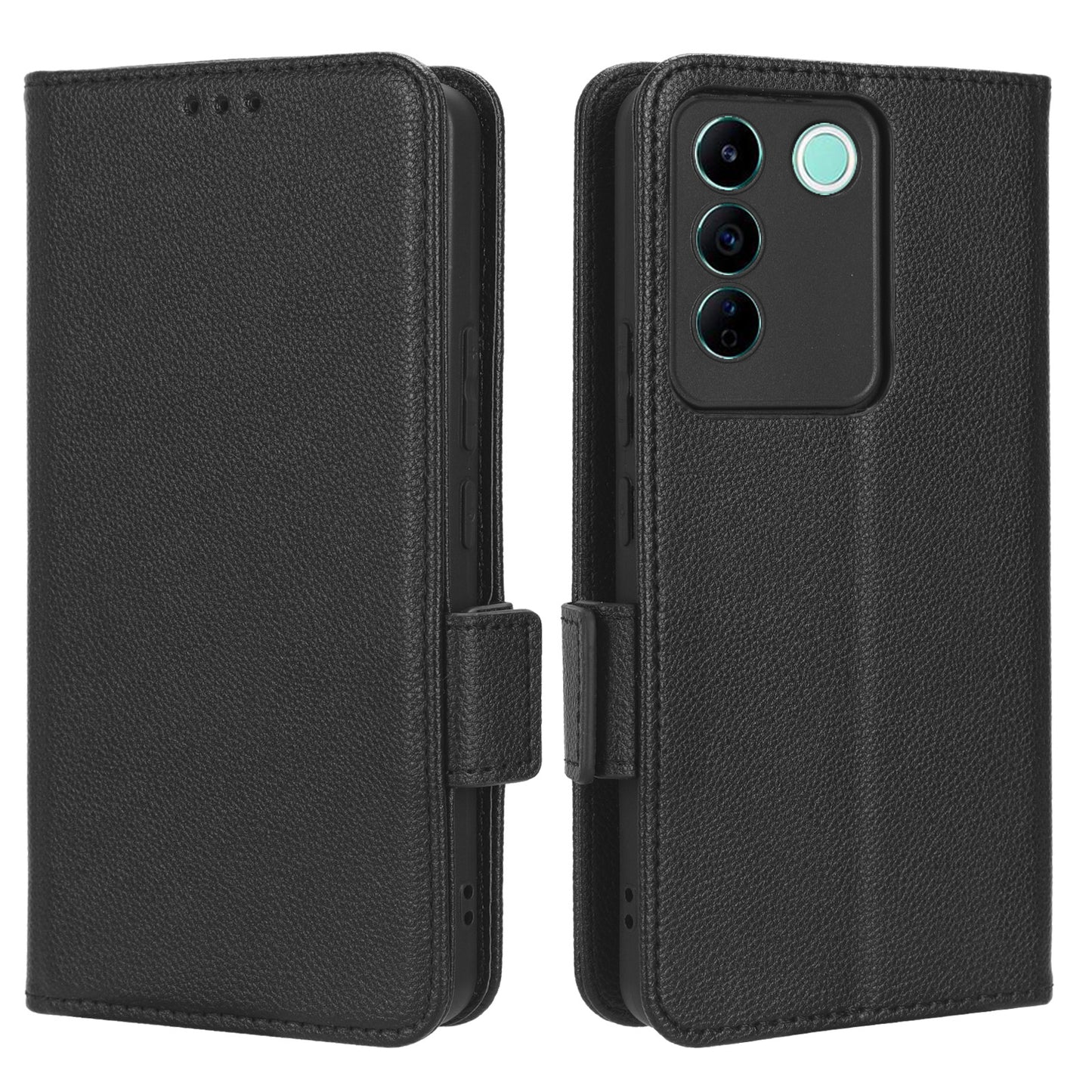 For vivo S16e 5G / V27e 4G Wallet Flip Case PU Leather Litchi Texture Stand Phone Cover with Strap