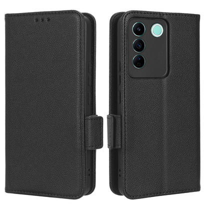 For vivo S16e 5G / V27e 4G Wallet Flip Case PU Leather Litchi Texture Stand Phone Cover with Strap