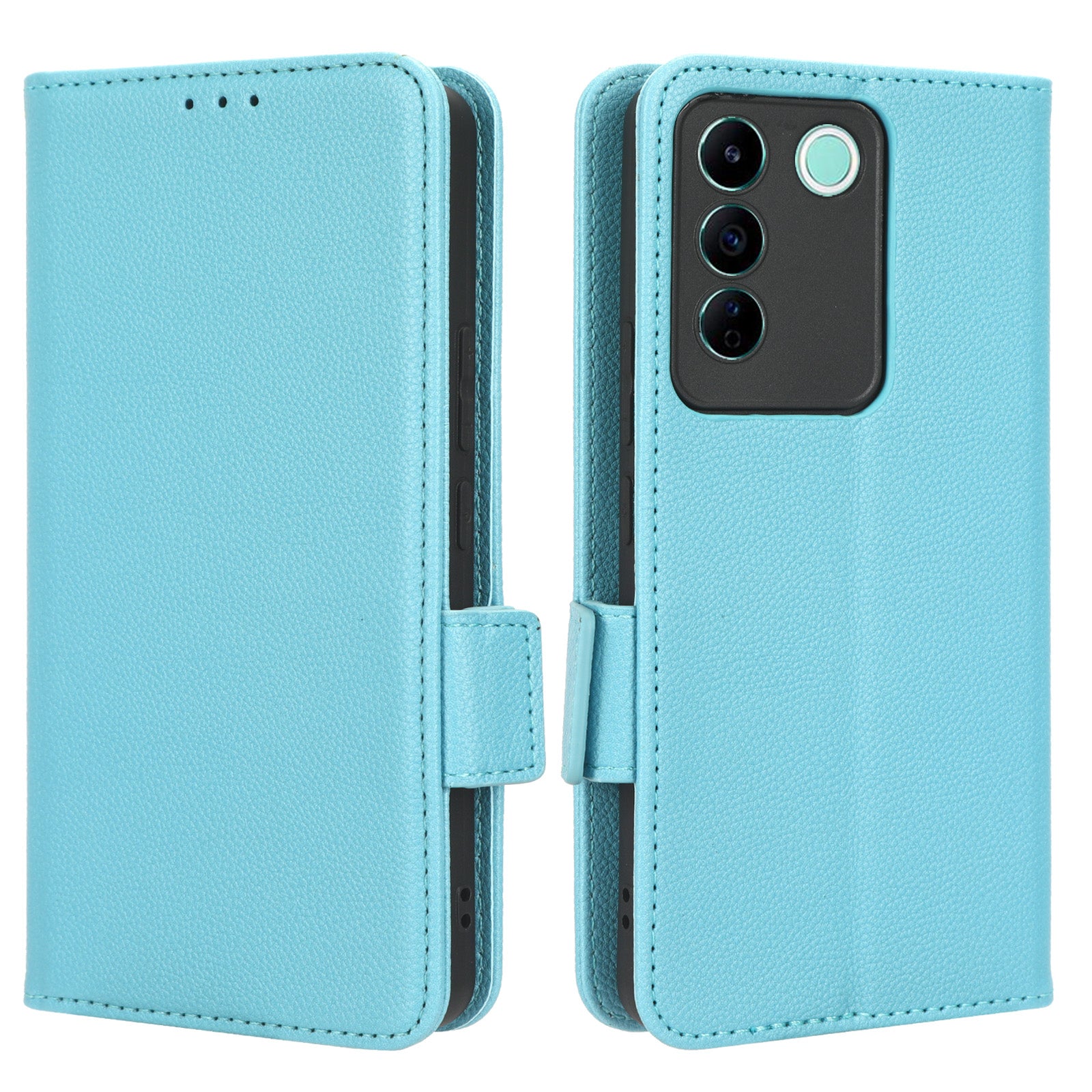 For vivo S16e 5G / V27e 4G Wallet Flip Case PU Leather Litchi Texture Stand Phone Cover with Strap