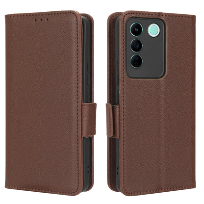 For vivo S16e 5G / V27e 4G Wallet Flip Case PU Leather Litchi Texture Stand Phone Cover with Strap