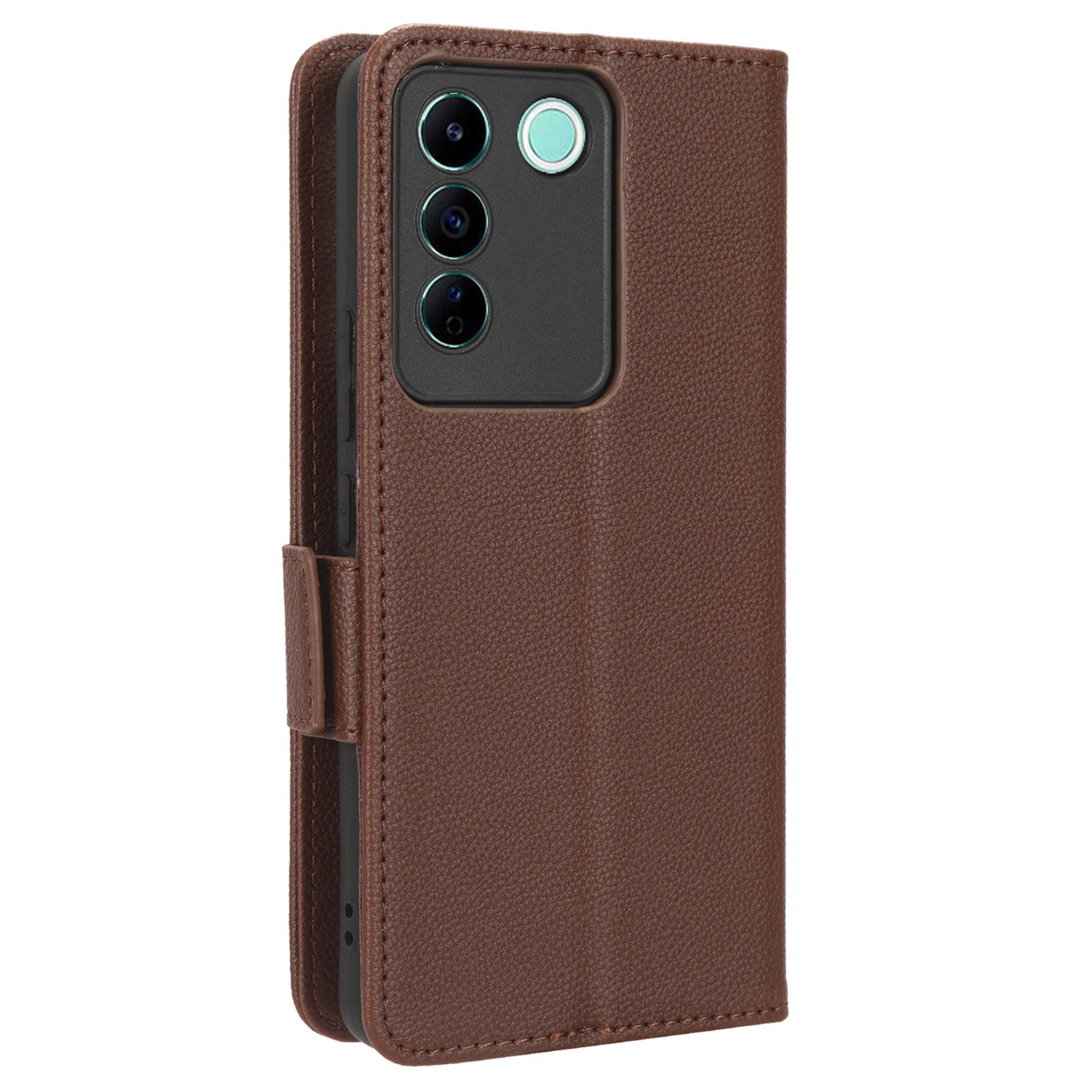 For vivo S16e 5G / V27e 4G Wallet Flip Case PU Leather Litchi Texture Stand Phone Cover with Strap