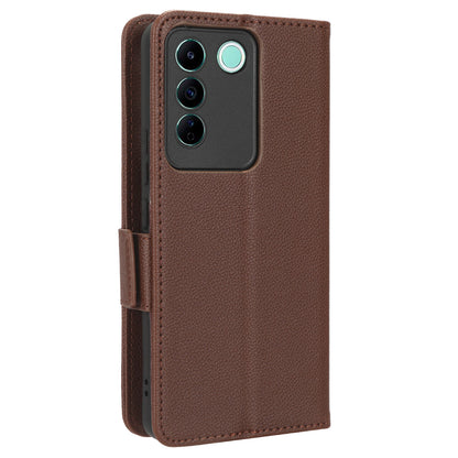 For vivo S16e 5G / V27e 4G Wallet Flip Case PU Leather Litchi Texture Stand Phone Cover with Strap