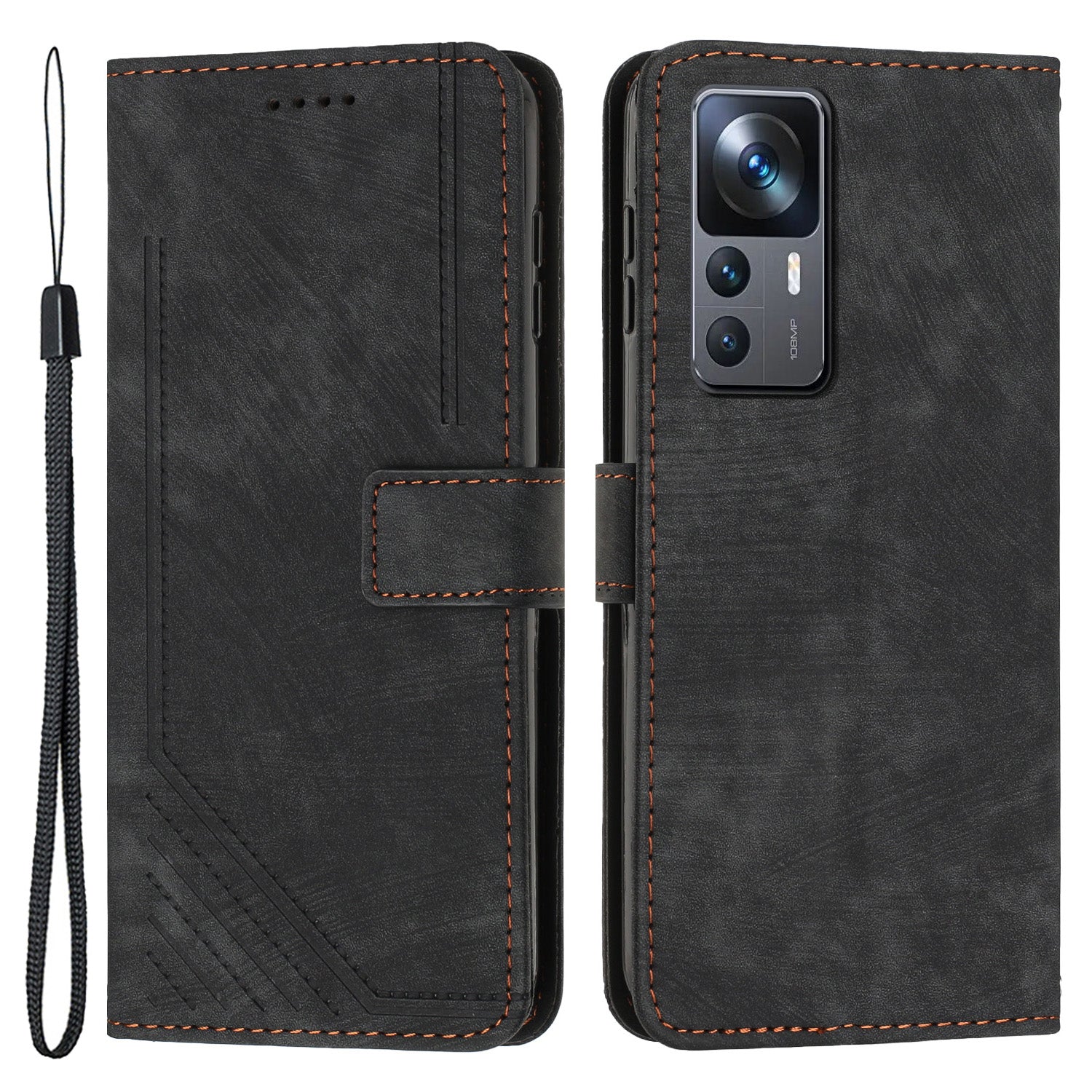 For Xiaomi 12T 5G / 12T Pro 5G / Redmi K50 Ultra 5G Lines Imprint Anti-drop Phone Case Skin-touch Leather Wallet Cover with Stand