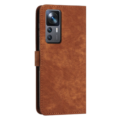 For Xiaomi 12T 5G / 12T Pro 5G / Redmi K50 Ultra 5G Lines Imprint Anti-drop Phone Case Skin-touch Leather Wallet Cover with Stand