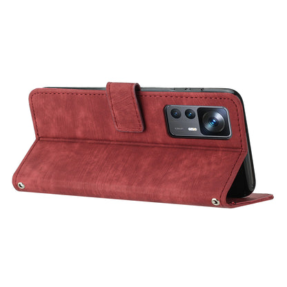 For Xiaomi 12T 5G / 12T Pro 5G / Redmi K50 Ultra 5G Lines Imprint Anti-drop Phone Case Skin-touch Leather Wallet Cover with Stand