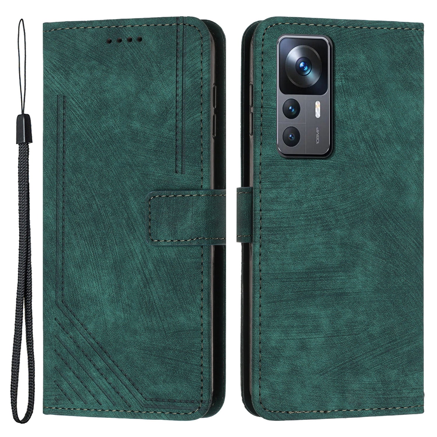 For Xiaomi 12T 5G / 12T Pro 5G / Redmi K50 Ultra 5G Lines Imprint Anti-drop Phone Case Skin-touch Leather Wallet Cover with Stand
