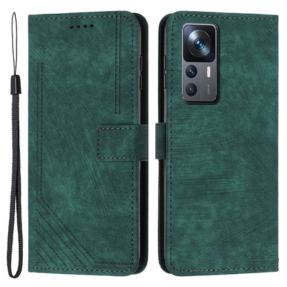 For Xiaomi 12T 5G / 12T Pro 5G / Redmi K50 Ultra 5G Lines Imprint Anti-drop Phone Case Skin-touch Leather Wallet Cover with Stand