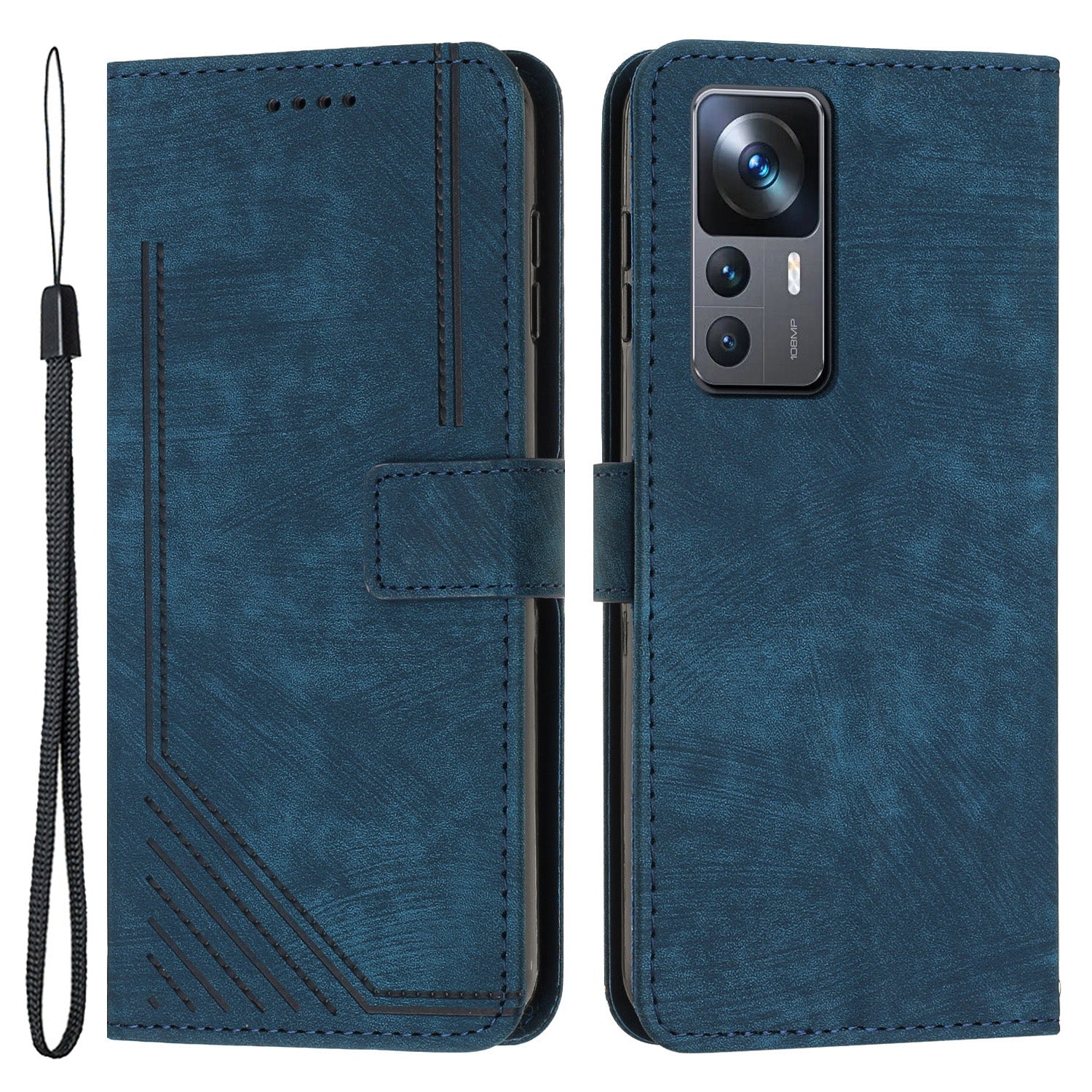 For Xiaomi 12T 5G / 12T Pro 5G / Redmi K50 Ultra 5G Lines Imprint Anti-drop Phone Case Skin-touch Leather Wallet Cover with Stand
