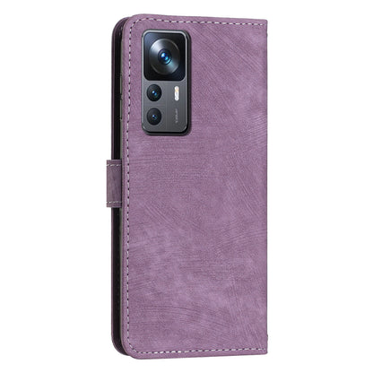 For Xiaomi 12T 5G / 12T Pro 5G / Redmi K50 Ultra 5G Lines Imprint Anti-drop Phone Case Skin-touch Leather Wallet Cover with Stand