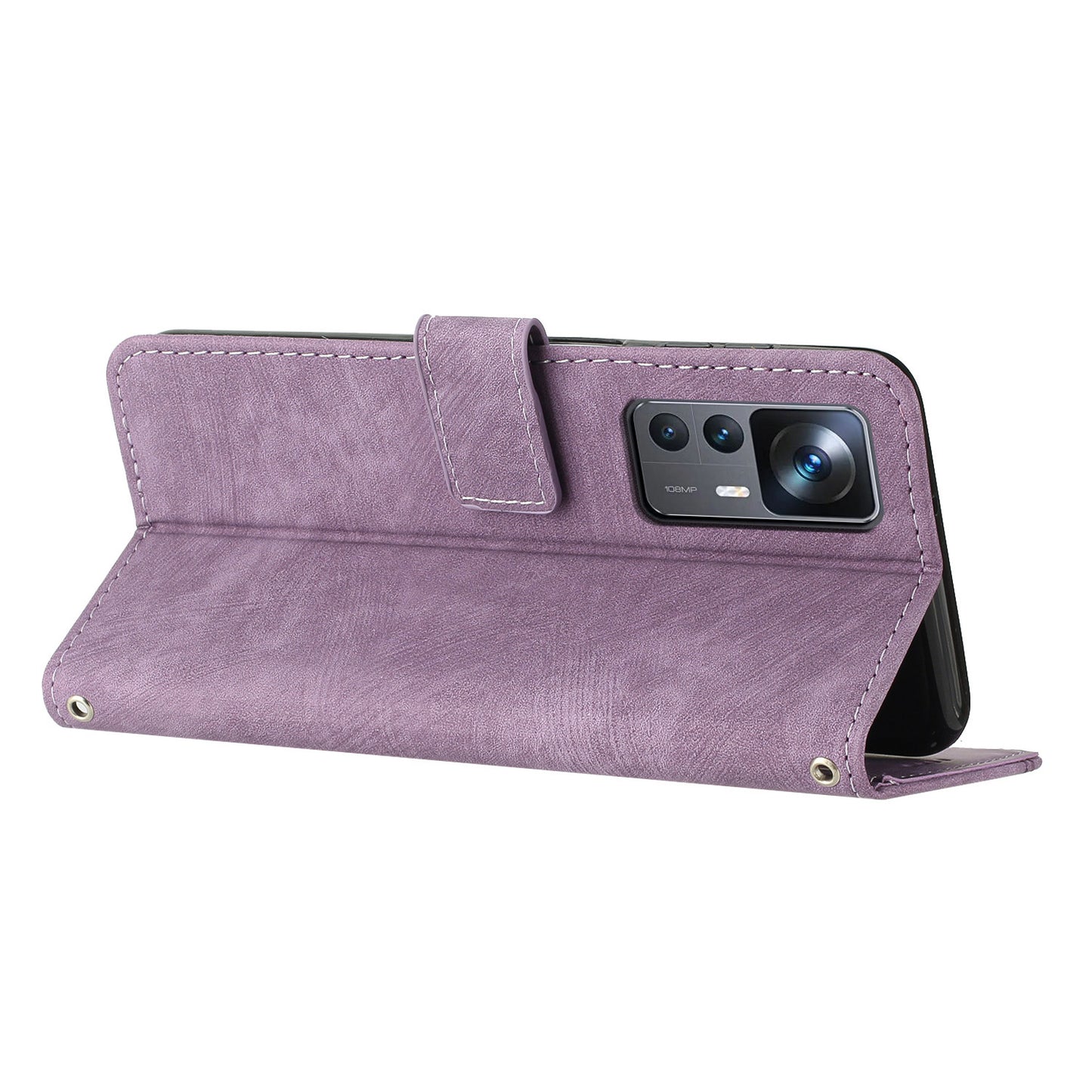 For Xiaomi 12T 5G / 12T Pro 5G / Redmi K50 Ultra 5G Lines Imprint Anti-drop Phone Case Skin-touch Leather Wallet Cover with Stand