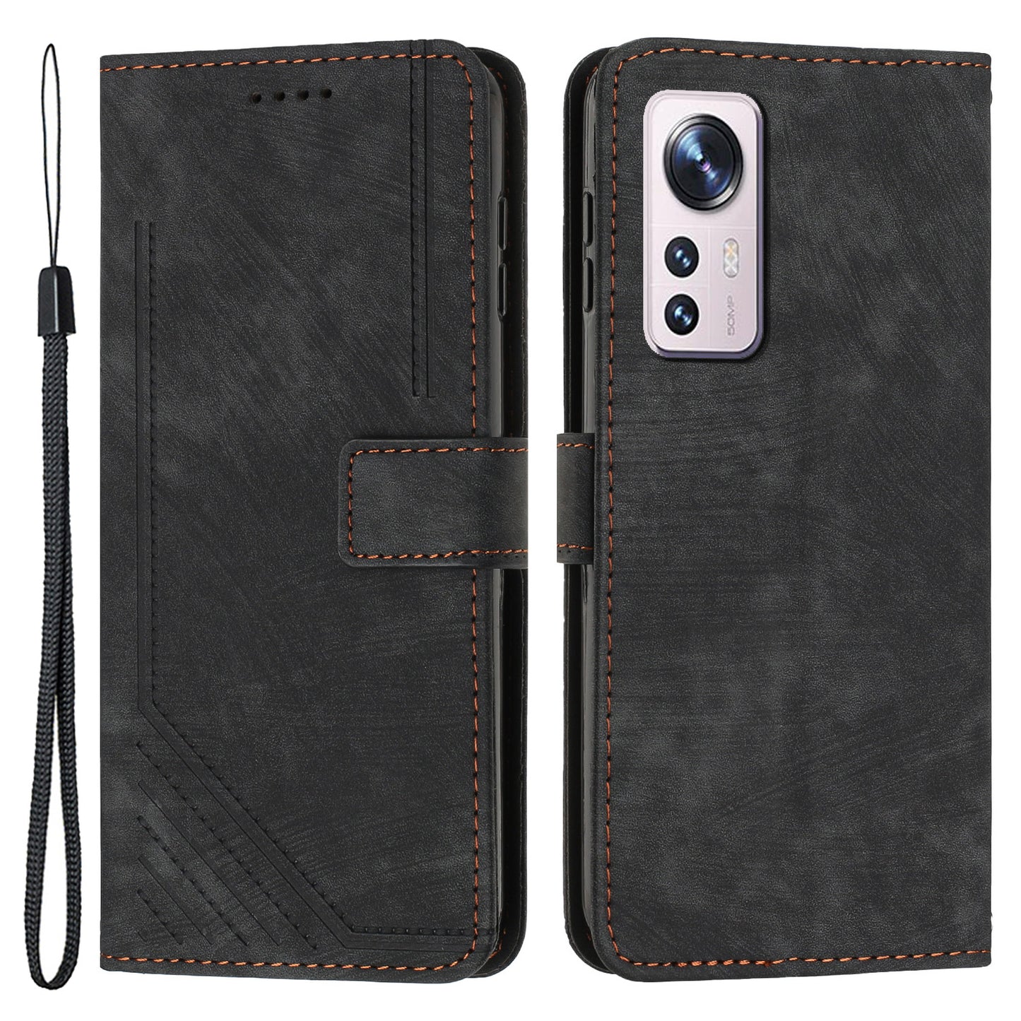 or Xiaomi 12 Lite 5G Skin-touch Lines Imprint Phone Case Leather Wallet Flip Stand Mobile Cover