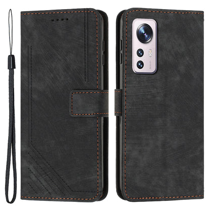or Xiaomi 12 Lite 5G Skin-touch Lines Imprint Phone Case Leather Wallet Flip Stand Mobile Cover