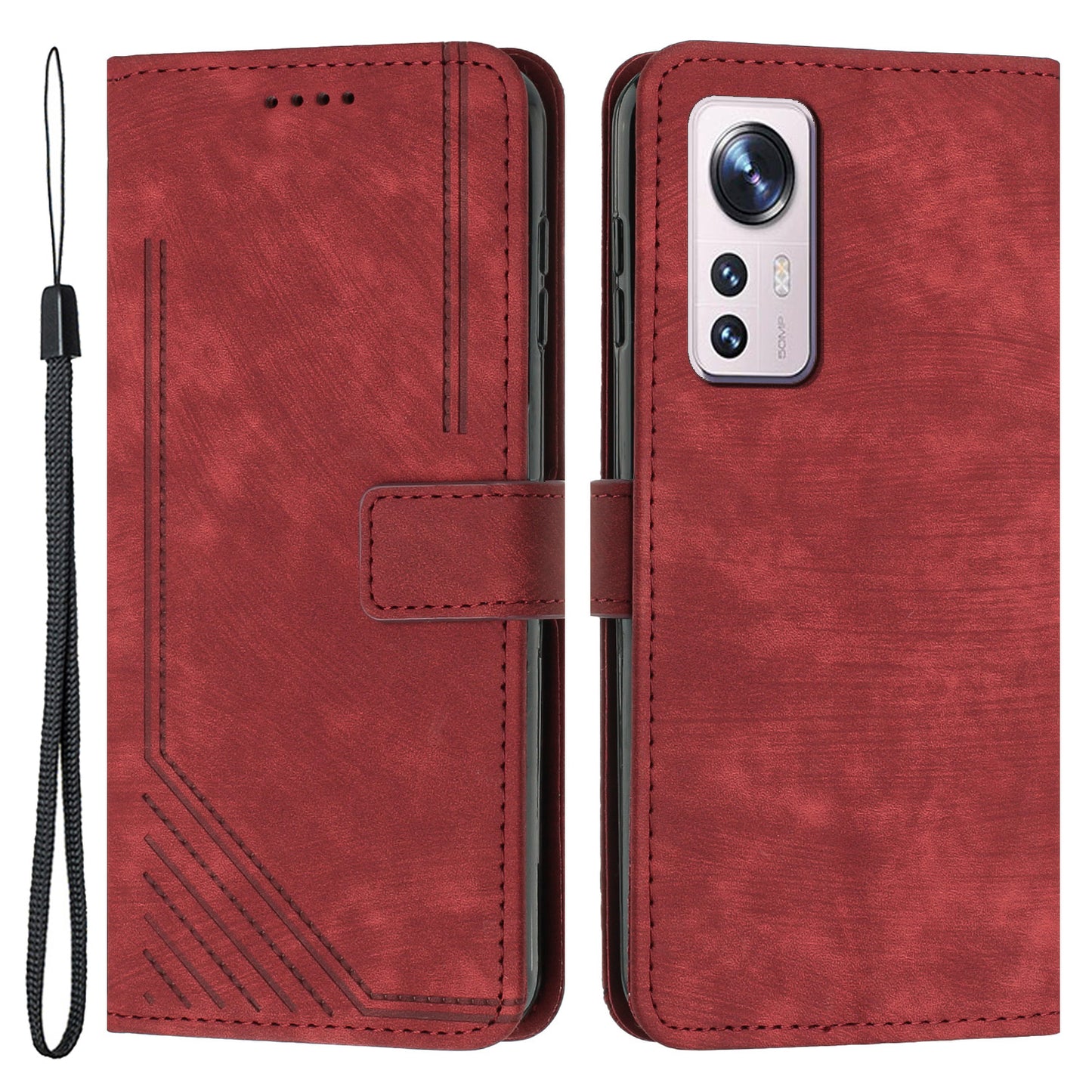 or Xiaomi 12 Lite 5G Skin-touch Lines Imprint Phone Case Leather Wallet Flip Stand Mobile Cover