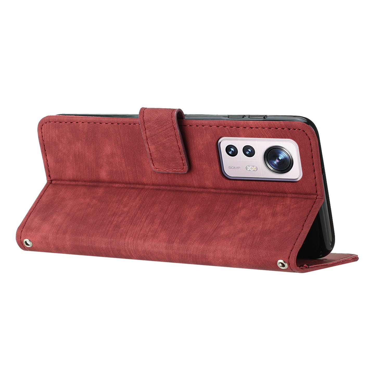 or Xiaomi 12 Lite 5G Skin-touch Lines Imprint Phone Case Leather Wallet Flip Stand Mobile Cover