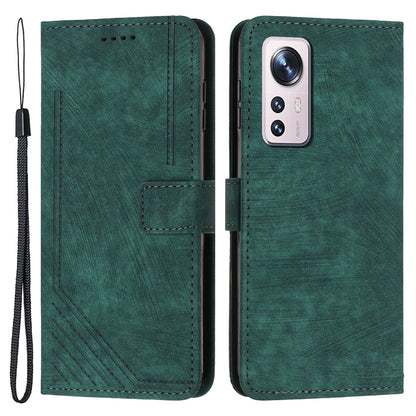 or Xiaomi 12 Lite 5G Skin-touch Lines Imprint Phone Case Leather Wallet Flip Stand Mobile Cover