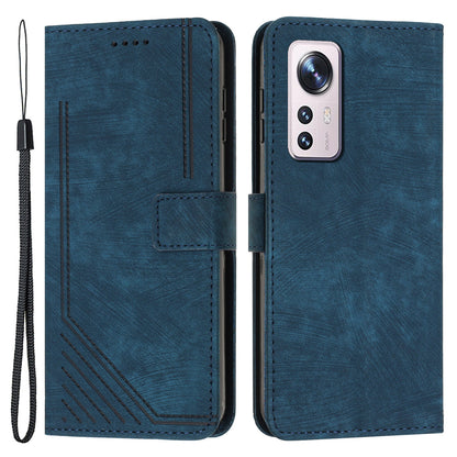 or Xiaomi 12 Lite 5G Skin-touch Lines Imprint Phone Case Leather Wallet Flip Stand Mobile Cover