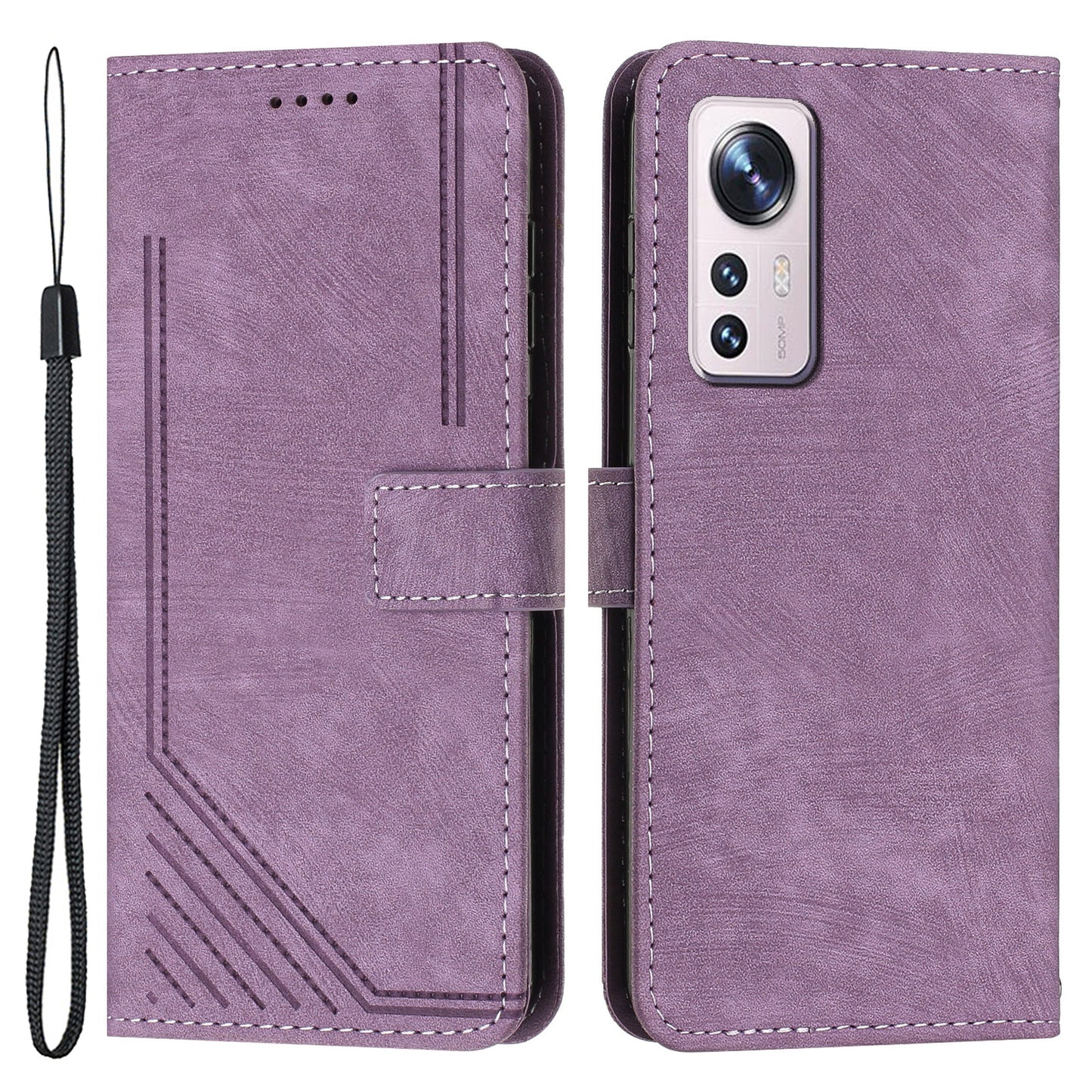 or Xiaomi 12 Lite 5G Skin-touch Lines Imprint Phone Case Leather Wallet Flip Stand Mobile Cover
