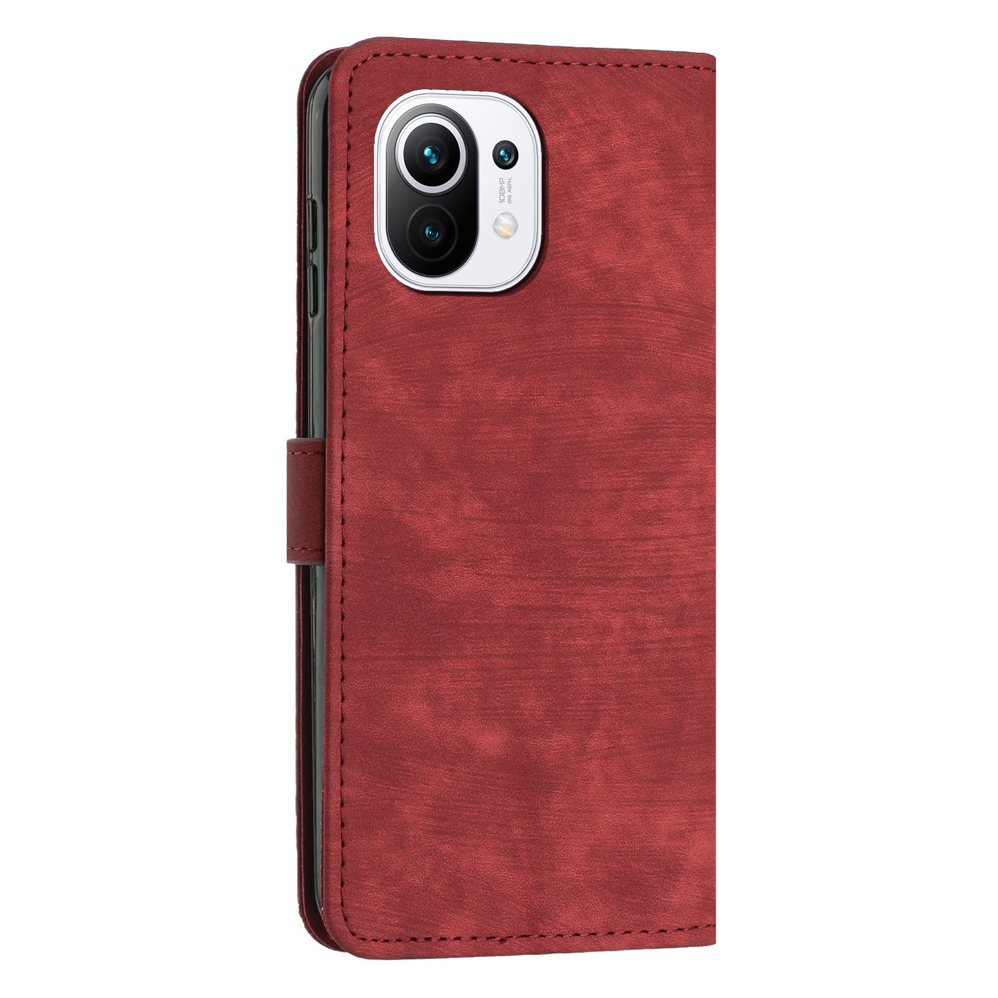 For Xiaomi 11 Lite 5G NE / Mi 11 Lite 4G / 5G Drop-proof Leather Wallet Shell Lines Imprint Skin-touch Folding Stand Phone Case