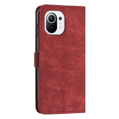 For Xiaomi 11 Lite 5G NE / Mi 11 Lite 4G / 5G Drop-proof Leather Wallet Shell Lines Imprint Skin-touch Folding Stand Phone Case